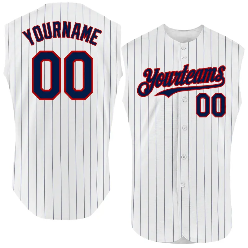 White1610.webp Custom White Navy Pinstripe Red Authentic Sleeveless Baseball Jersey - Image 1
